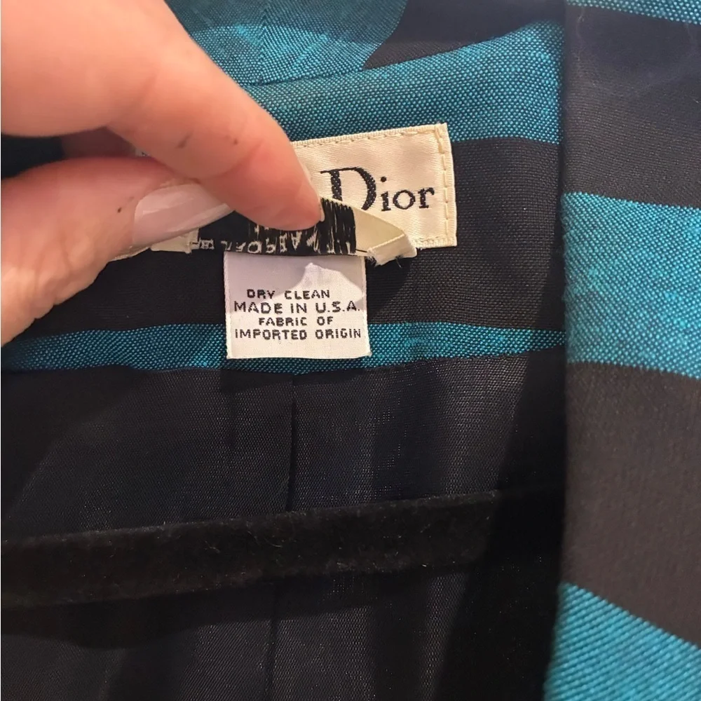 Christian Dior Women's Bold Teal and Black Striped Blazer vintage